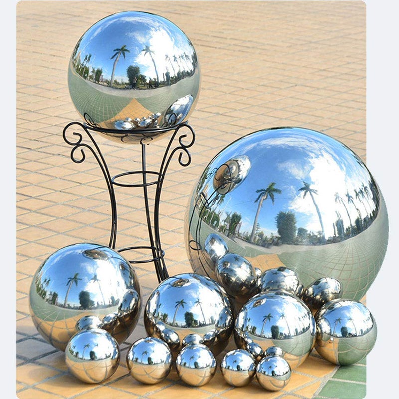 HomDSim 8 inch Gazing Globe Mirror Ball Polished Reflective Smooth Garden Ball Sphere Colorful and Shiny Addition to Any Garden or Home Decoration Silver Stainless Steel - Image 4